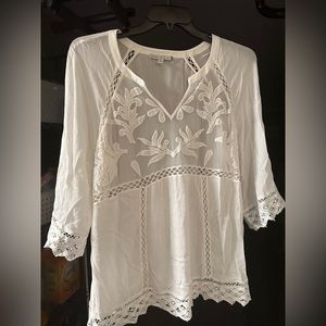 Daniel Rainn Pale Sky Stanbury lace cotton blend tunic